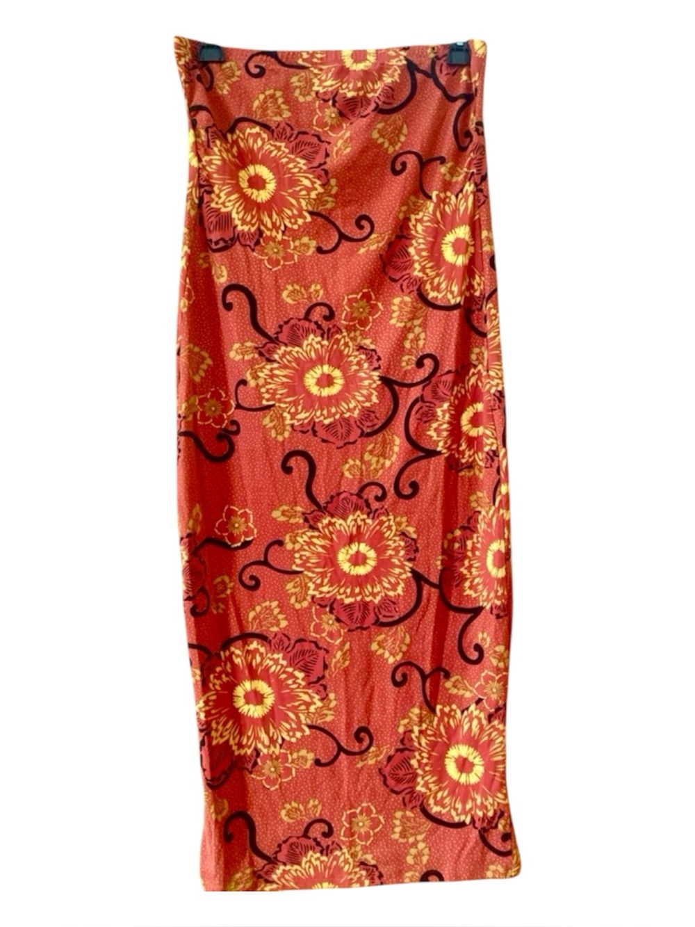 Absolutely Love It Y2K Floral Strapless Tube Midi Dress Orange Red Size L